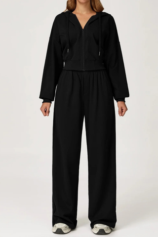 Two-Piece Zip-Up Hoodie and Wide-Leg Sweatpants Set