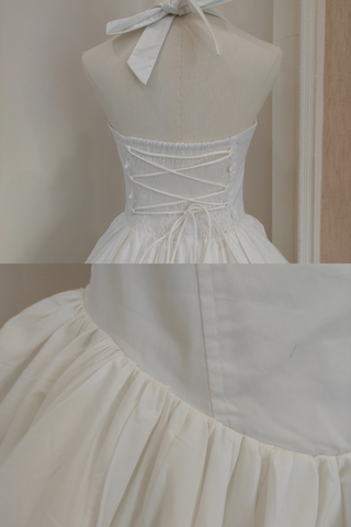 Vintage Polka Dot Puffball Mini Dress  Halter Neck Tie-Back &  Built-In Underskirt