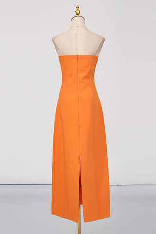 Strapless Floral Embroidered  Multicolor 3D Appliqué Slim Fit Long Dress