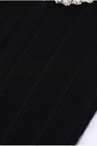 CrystalEmbellished Knit Flared Long Dress