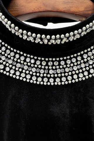 Velvet Sleeveless Long Dress with Rhinestone Embellished High Neck and Open Back