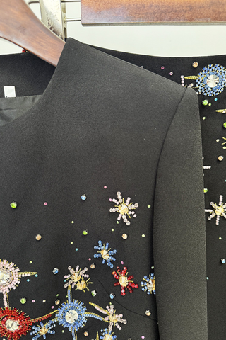 Spark Embellished Long Sleeve Crop Top & High-Slit Maxi Skirt Set