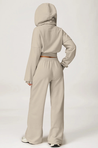 Two-Piece Cropped Hoodie and Wide-Leg Sweatpants Set
