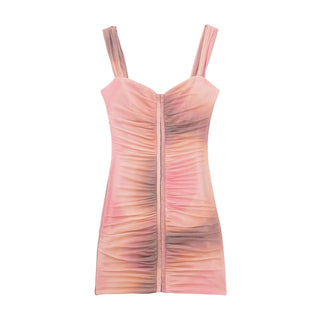 Marble Print Sleeveless Mesh Mini Dress