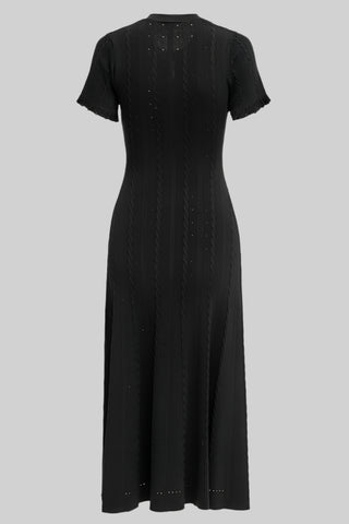Short Sleeve Knitted Midi Dress with Front Buttons and Pocket Detail
