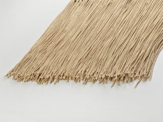 Golden Beige Knit Midi Dress with Asymmetrical Fringe Detail