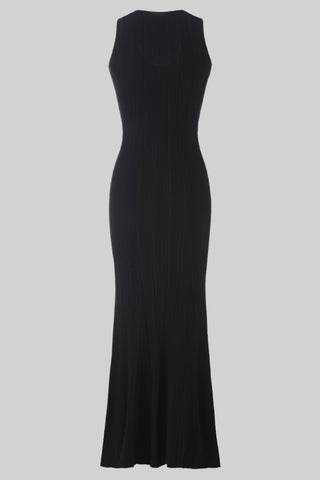 Sleeveless Ribbed Knit Midi Dress with Floral Button Front