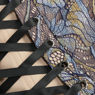 Elegant Black Lace Strapless Corset Long Dress with Sheer Fishtail Skirt and Matching Opera Gloves