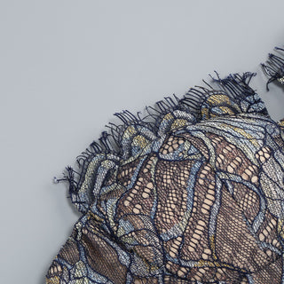 Elegant Black Lace Strapless Corset Long Dress with Sheer Fishtail Skirt and Matching Opera Gloves