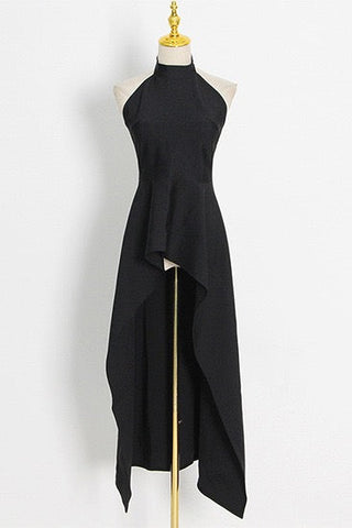 High-Neck Layered dress with Pleated Skirt