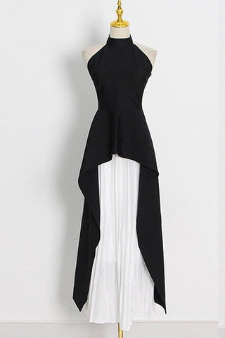 High-Neck Layered dress with Pleated Skirt