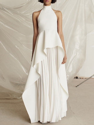 High-Neck Layered dress with Pleated Skirt