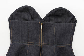 Dark Wash Strapless Denim Corset Top