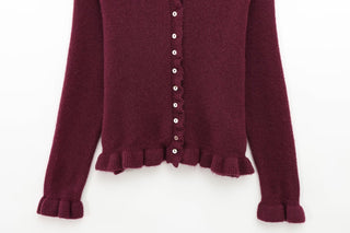 Ruffle Trim Knitted Cardigan - Button-Up, Soft & Elegant