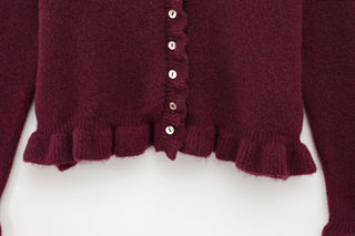 Ruffle Trim Knitted Cardigan - Button-Up, Soft & Elegant