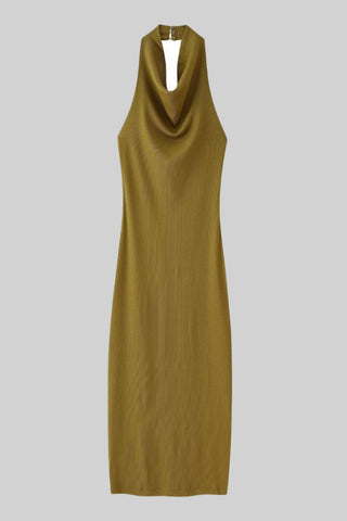 Sleeveless Halter Neck Backless Midi Dress