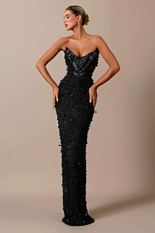Beaded and Sequin Strapless Sweetheart Neckline Long Dress