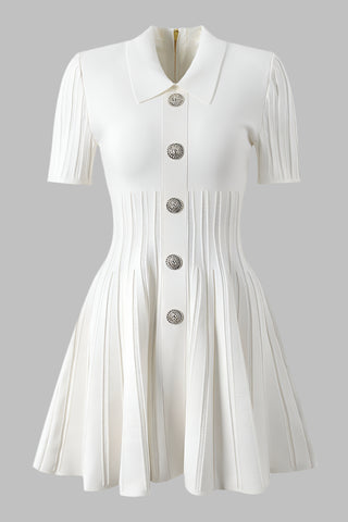 Classic Short Sleeve Polo Button-Up Knitted Mini Dress