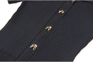 Knitted Button-Up Polo Collar Long Midi Dress – Short Sleeve