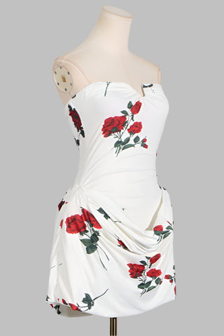 Strapless Bodycon Floral Print Draped Mini Dress