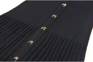 Knitted Button-Up Polo Collar Long Midi Dress – Short Sleeve