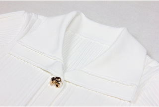 Knitted Button-Up Polo Collar Long Midi Dress – Short Sleeve