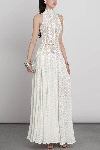Sheer Lace High Neck Maxi Dress – Sleeveless, Flowy Silhouette