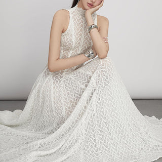 Sheer Lace High Neck Maxi Dress – Sleeveless, Flowy Silhouette
