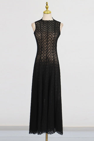 Sheer Lace High Neck Maxi Dress – Sleeveless, Flowy Silhouette
