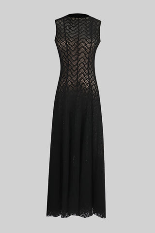 Sheer Lace High Neck Maxi Dress – Sleeveless, Flowy Silhouette