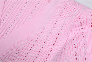 Knitted Long Midi Dress – Button-Up, Peplum Waist, Flared Long Sleeves