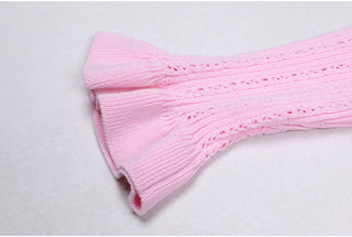 Knitted Long Midi Dress – Button-Up, Peplum Waist, Flared Long Sleeves