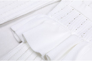 Knitted Long Midi Dress – Button-Up, Peplum Waist, Flared Long Sleeves