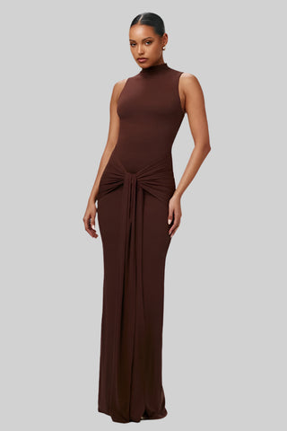 Sleeveless Bodycon Long Dress with Twist Front Detail