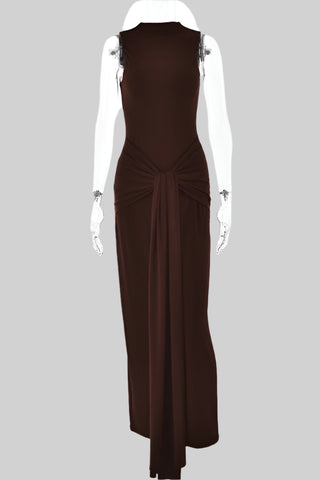Sleeveless Bodycon Long Dress with Twist Front Detail