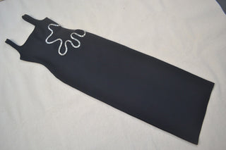 Sleeveless Bandage Maxi Dress with Rhinestone Mesh Cut-Out