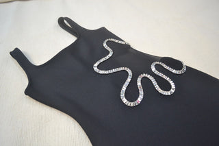 Sleeveless Bandage Maxi Dress with Rhinestone Mesh Cut-Out