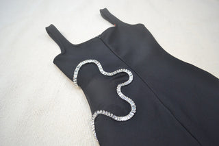 Sleeveless Bandage Maxi Dress with Rhinestone Mesh Cut-Out