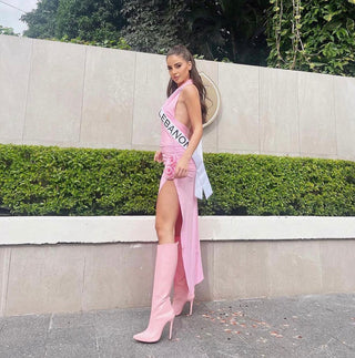 Lily Pink Backless Flower Midi Dress
