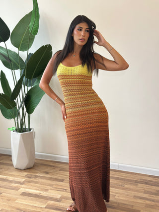 Sunset Striped Sleeveless Long Midi Dress