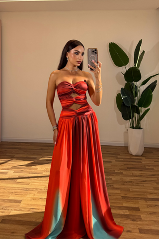 Strapless Cutout Long Dress with Ombre Skirt