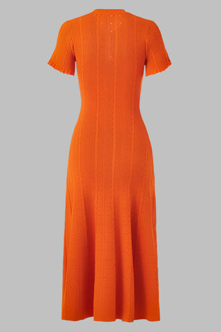 Short Sleeve Knitted Midi Dress with Front Buttons and Pocket Detail