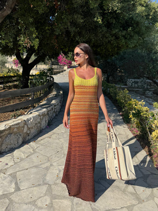Sunset Striped Sleeveless Long Midi Dress