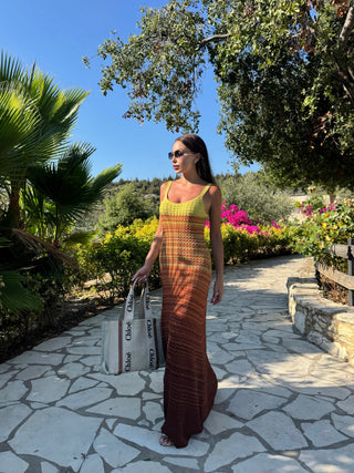 Sunset Striped Sleeveless Long Midi Dress