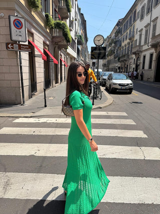 Knitted Button-Up Polo Collar Long Midi Dress – Short Sleeve