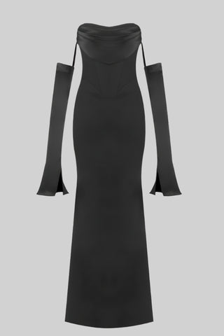 Elegant Mermaid Evening Long Dress with Draped Bust and Matching Gloves