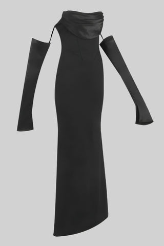 Elegant Mermaid Evening Long Dress with Draped Bust and Matching Gloves