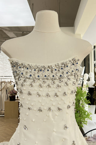 Elegant Strapless Embellished Mini Dress – White/Black