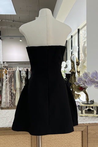 Elegant Strapless Embellished Mini Dress – White/Black