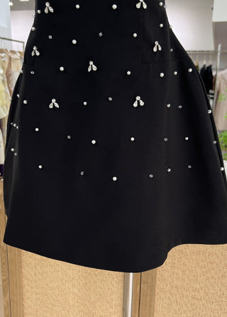 Elegant Strapless Embellished Mini Dress – White/Black